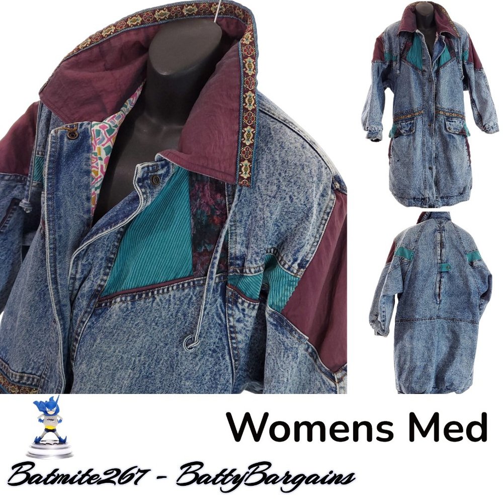 Vintage 80s 90s Acid Washed Current Scene Applique Denim Coat